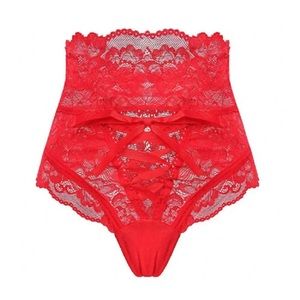 RED HIGH WAISTED LACE THONG PANTIES UNDERWEAR Sexy Stretch Lingerie Stripper